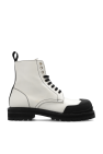 Marni cream Leather combat boots with logo