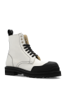 Marni cream Leather combat boots with logo