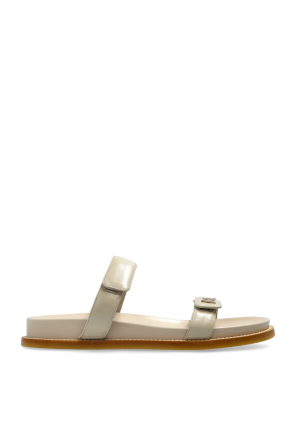 Leather slides with logo