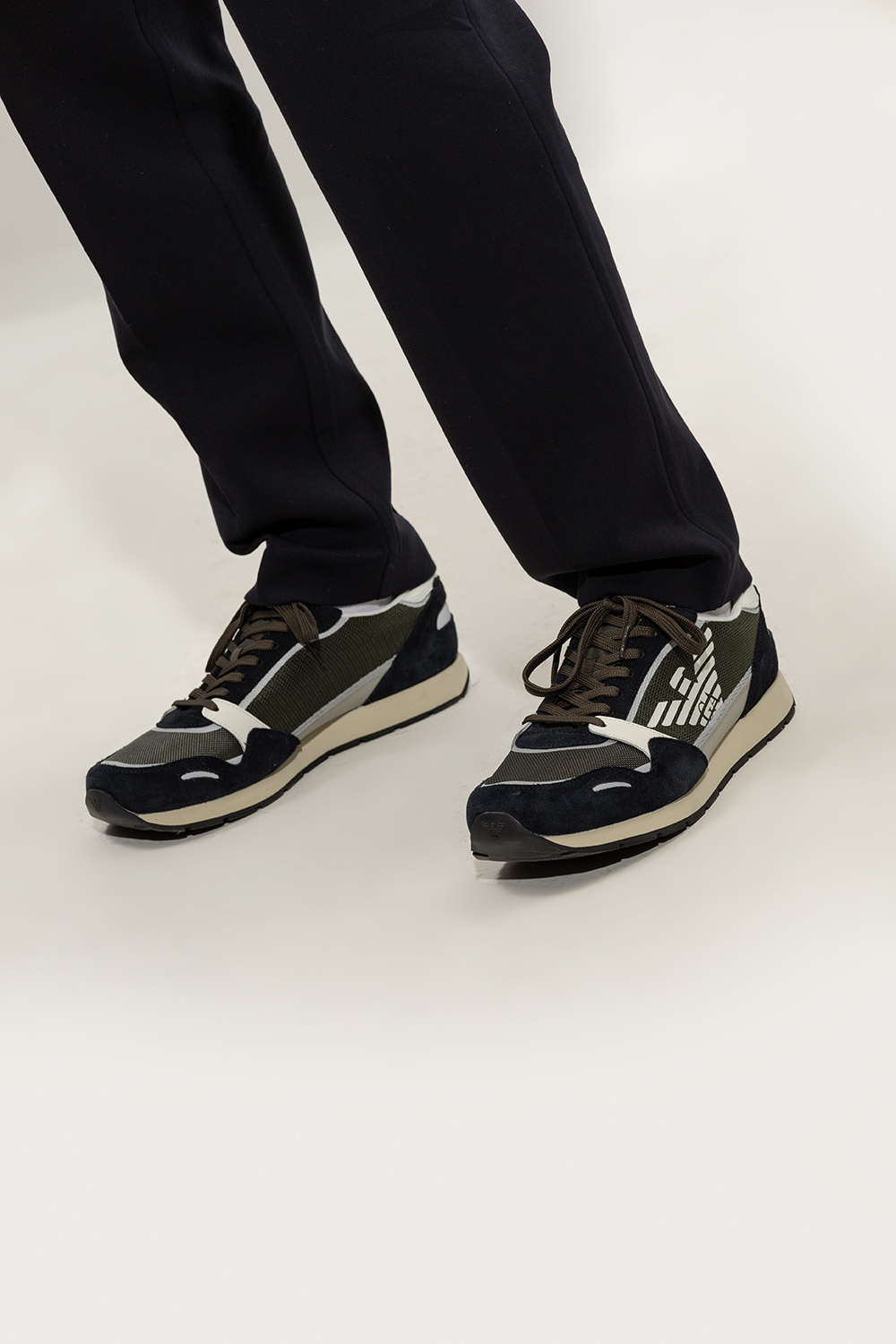 GIORGIO ARMANI LEATHER SNEAKERS | IetpShops | Men's Shoes | Emporio Armani  Чёрные кожаные кеды emporio armani