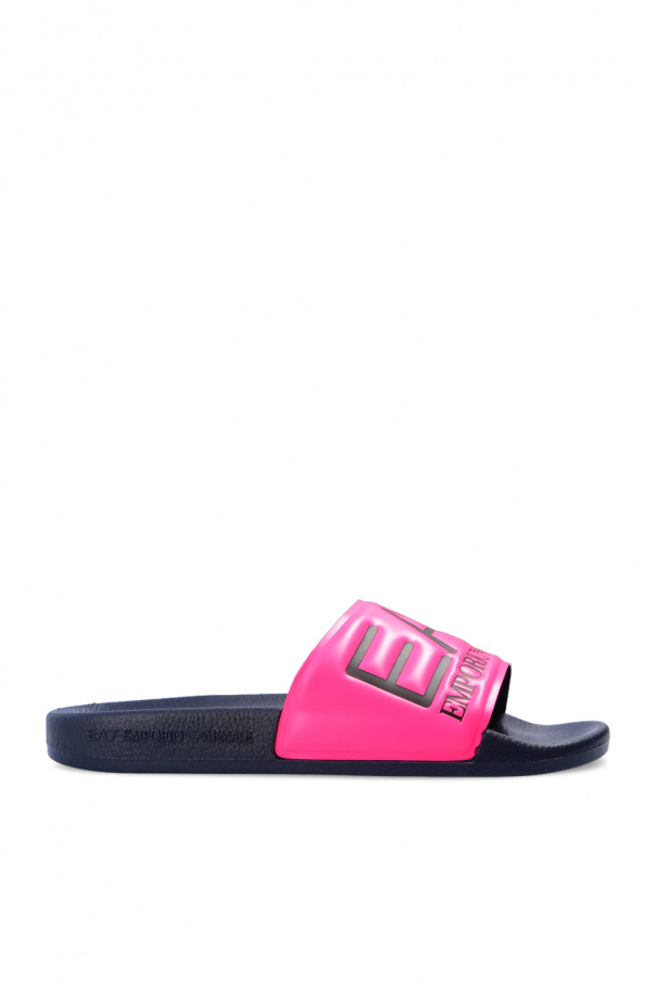 Slides with logo od Emporio Armani ombré-effect frayed scarf