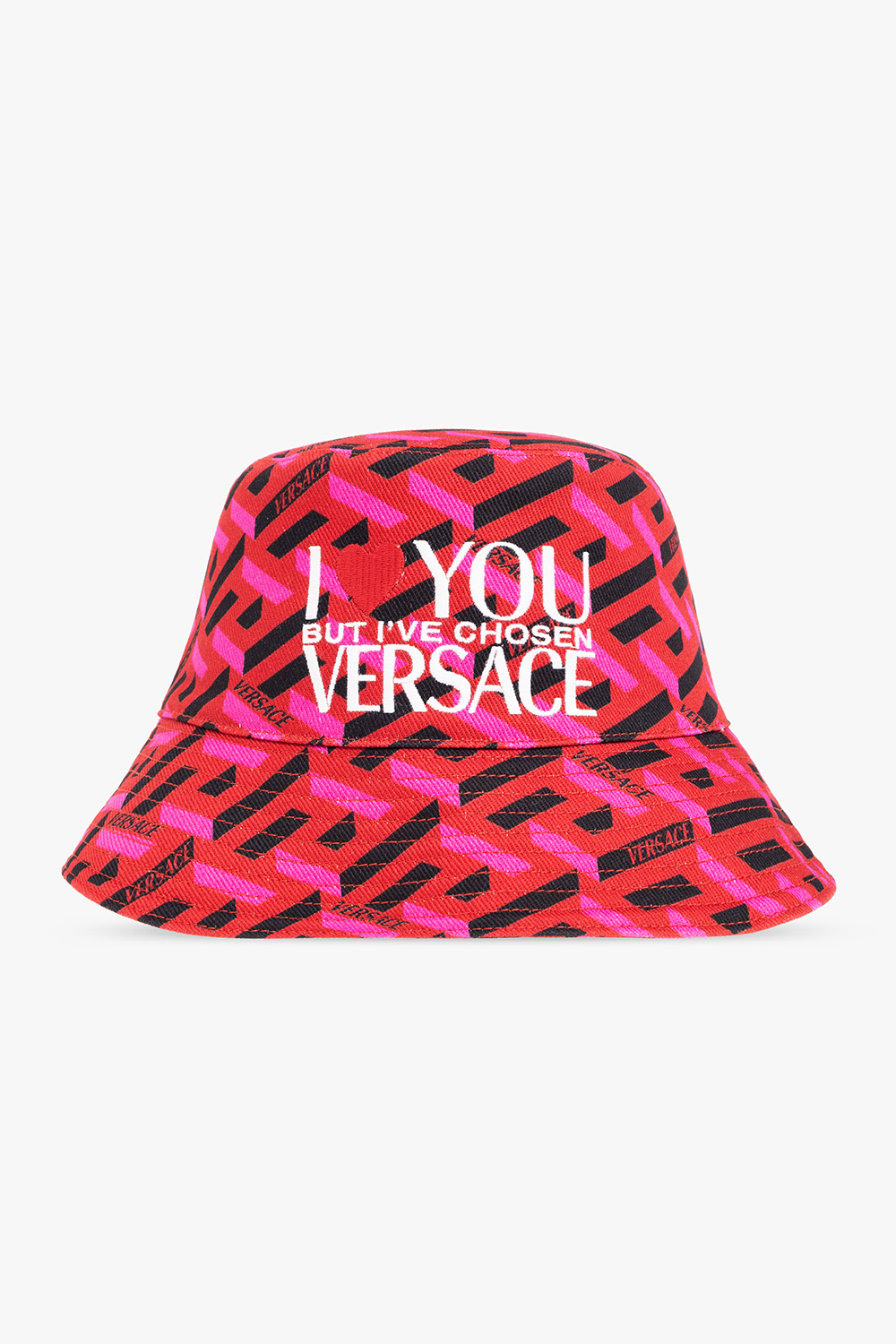 Versace Womans Fuxia Cotton Bucket Hat Black With Classic Logo