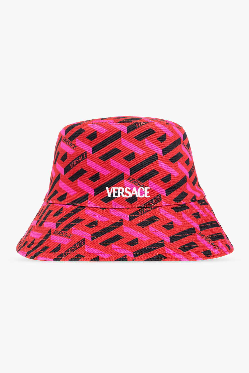 Versace Womans Fuxia Cotton Bucket Hat Black With Classic Logo