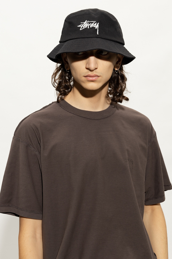 Stussy Beige bucket hat with a logo print from