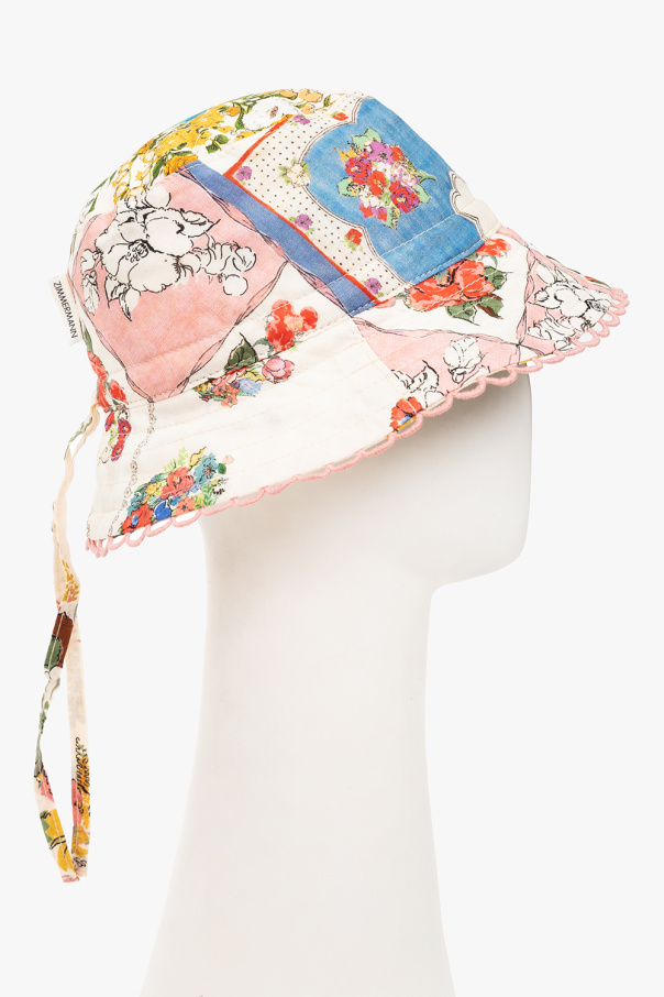 Zimmermann Kids Bucket Bianco hat with floral motif