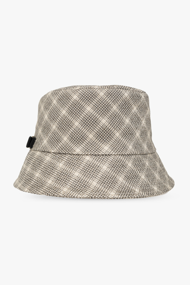 FERRAGAMO Skórzany kapelusz z wzorem w kratę