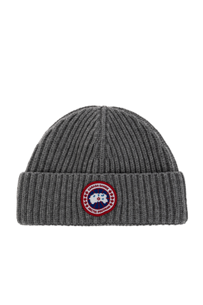Wool beanie with logo patch