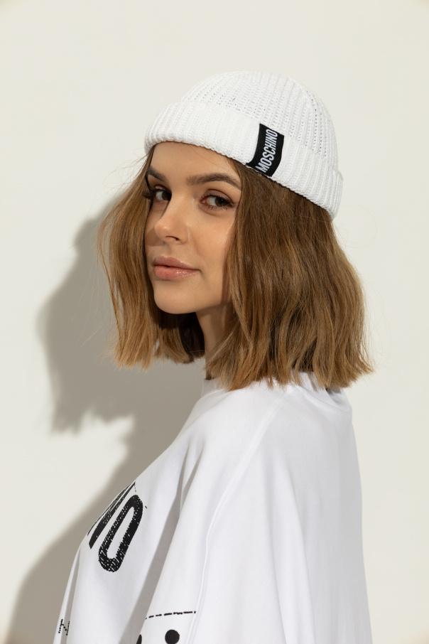 Moschino Bawełniana czapka z naszywką z logo