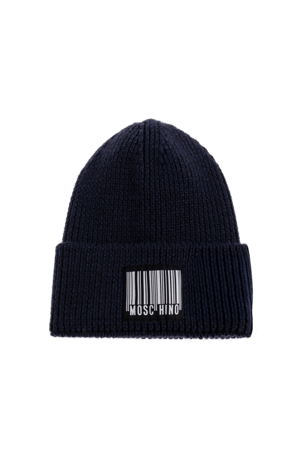 Moschino Wełniana czapka z naszywką z logo