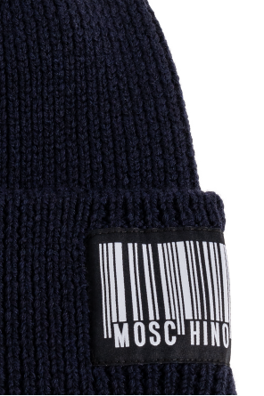 Moschino Wełniana czapka z naszywką z logo
