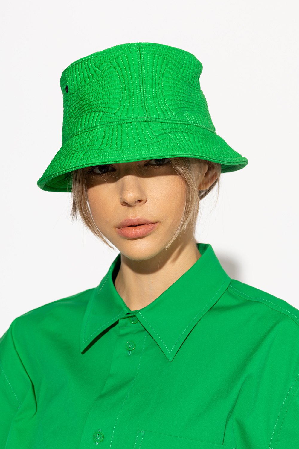 Bottega Veneta Synthetic Nylon Bucket Hat With Intreccio Motif Woman in Green Womens Accessories Hats 