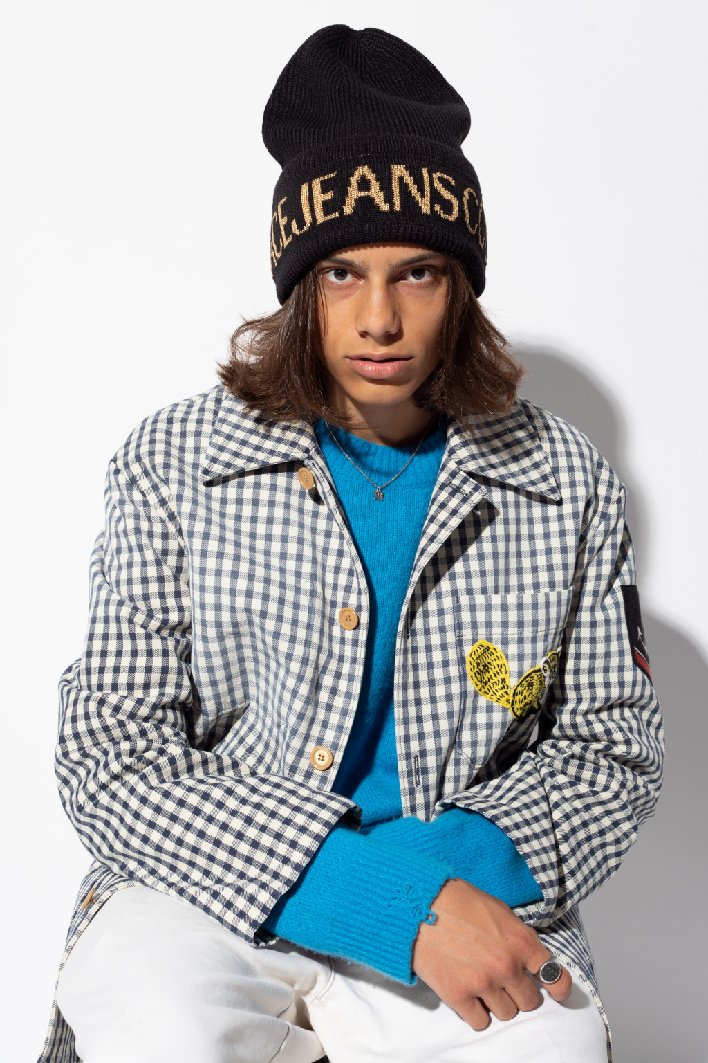 Versace Jeans Couture logo printed beanie hat