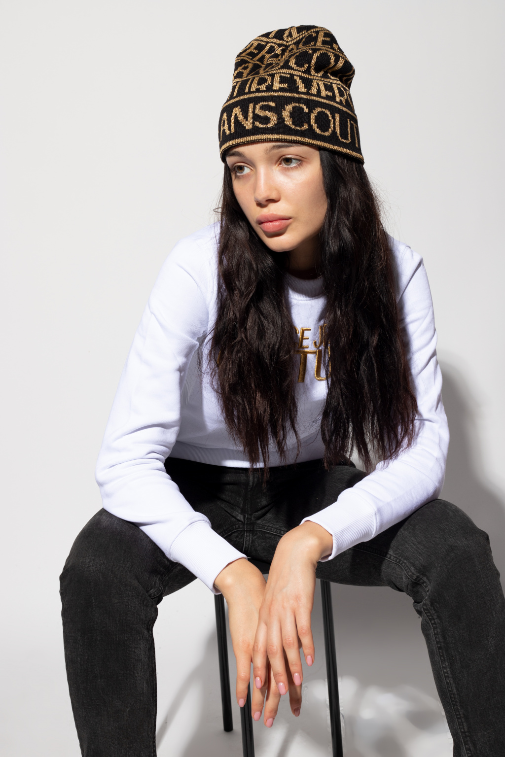 Versace Jeans Couture Ribbed knit hat with logo