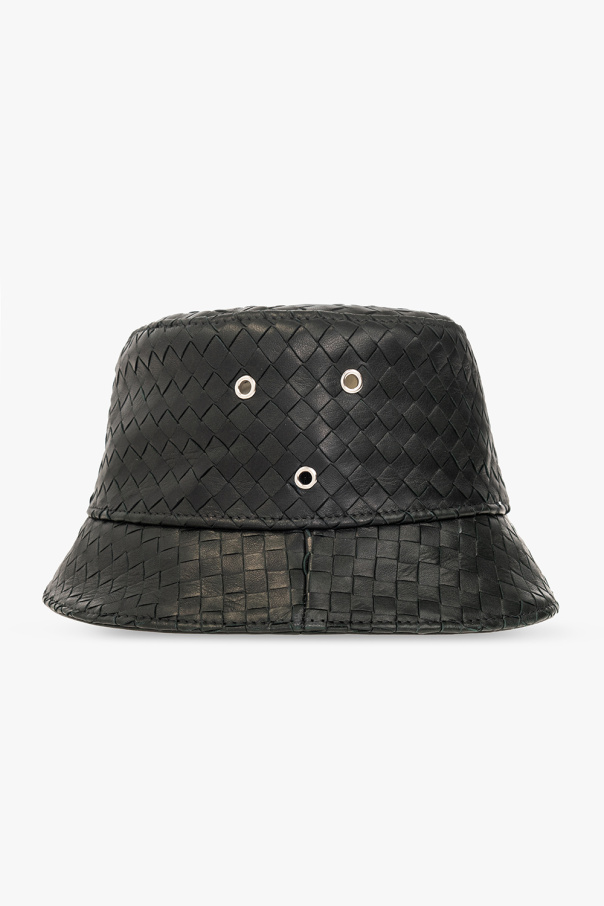 Bottega Veneta Skórzany kapelusz z plecionką ‘Intrecciato’