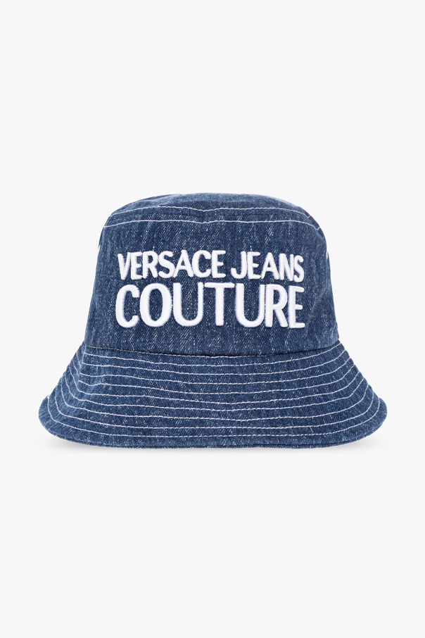Versace Jeans Couture Rockstud Straw & Leather Hat