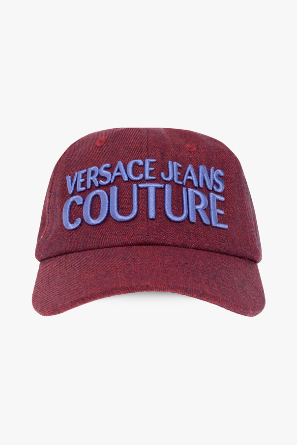 Versace Jeans Couture Black ribbed hat with a black and silver-tone logo patch from