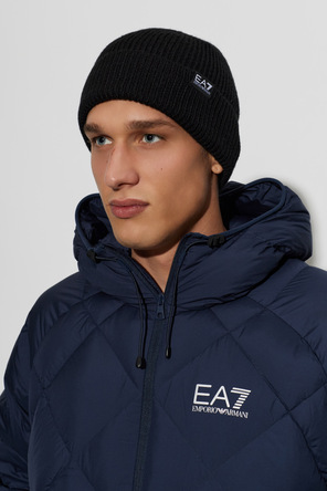 EA7 Emporio Armani Beanie with "EA7 EMPORIO ARMANI" Logo Patch