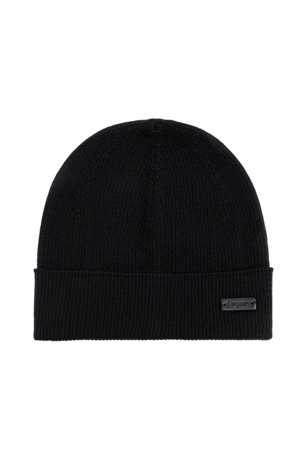 Wool beanie with logo patch od Saint Laurent