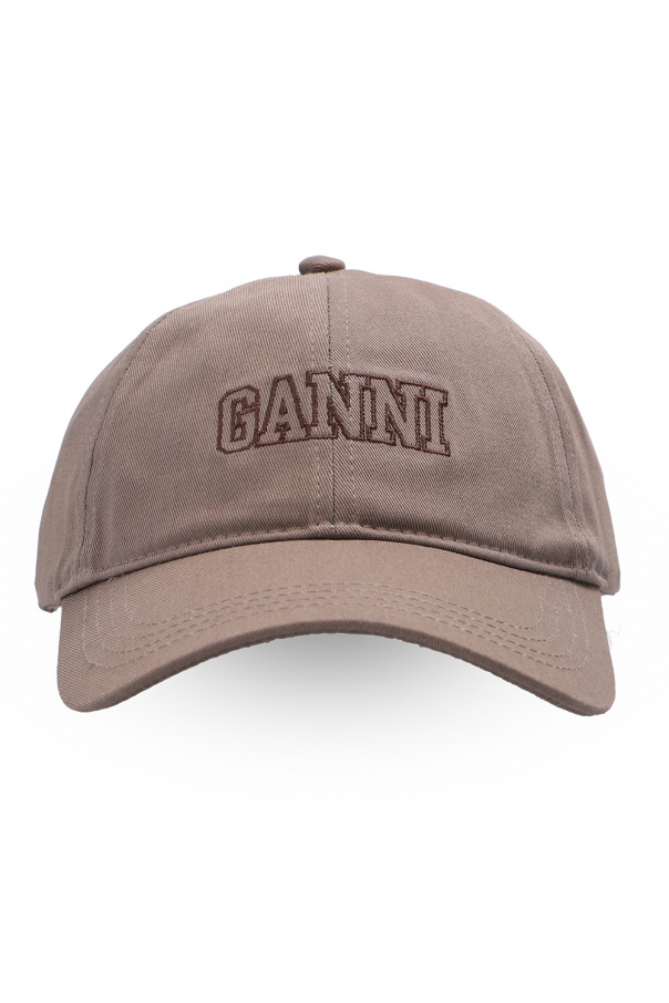 Ganni pegador cursive suede snapback cap sand