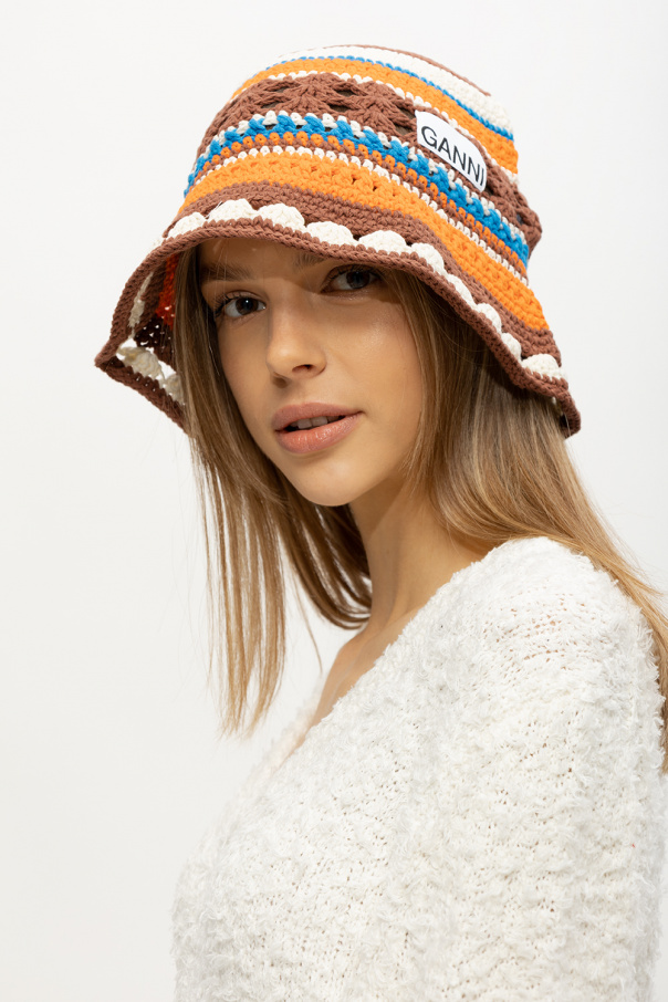 Ganni bow-detail floral sun hat