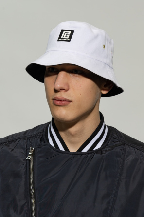 Balmain Czarny Cable Patch hat with cable knit and pompom