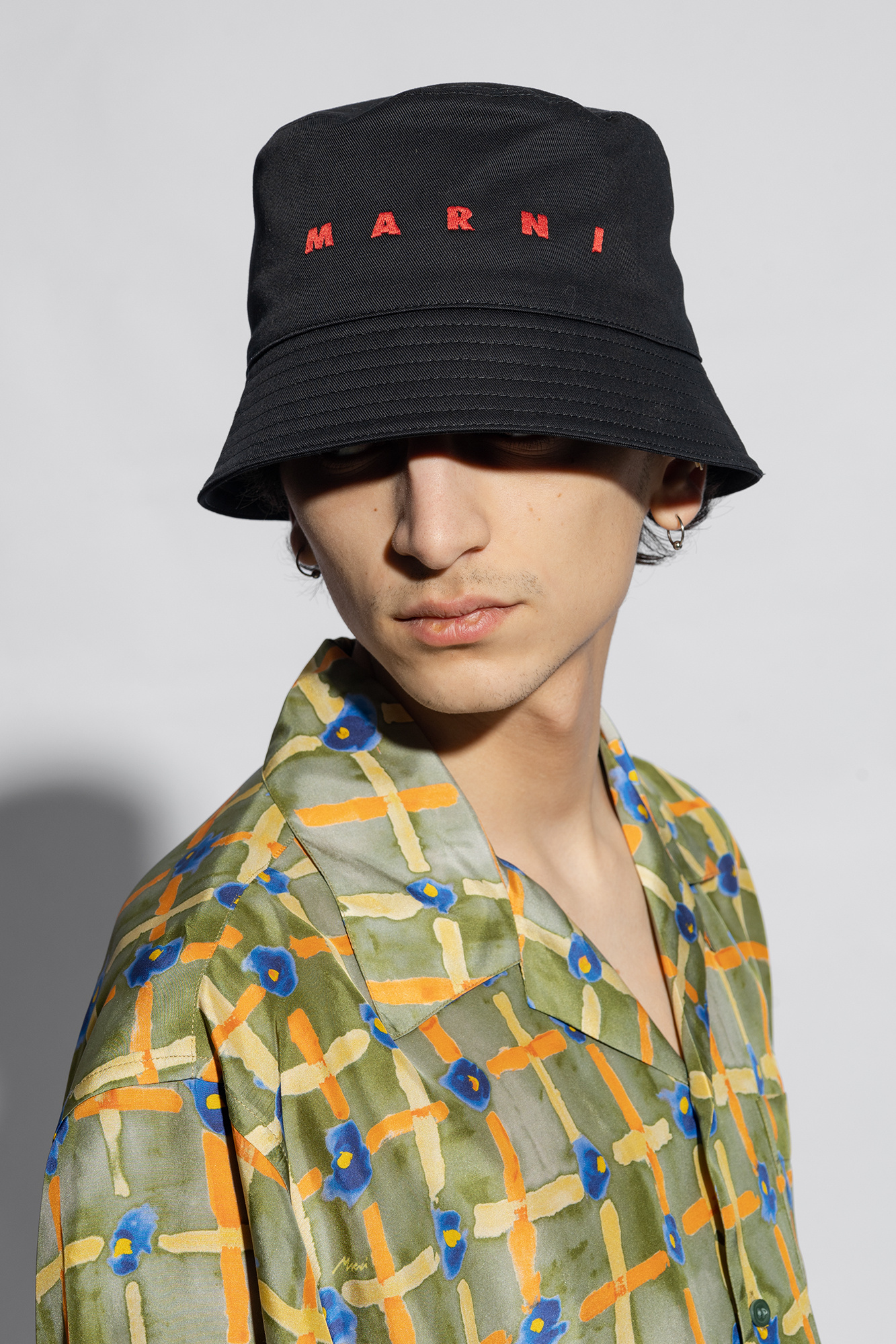 Marni Reclaimed Vintage Inspired Bucket Checked hat met dierenprint