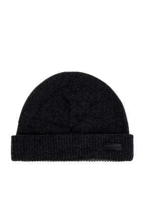 Cashmere beanie with logo patch