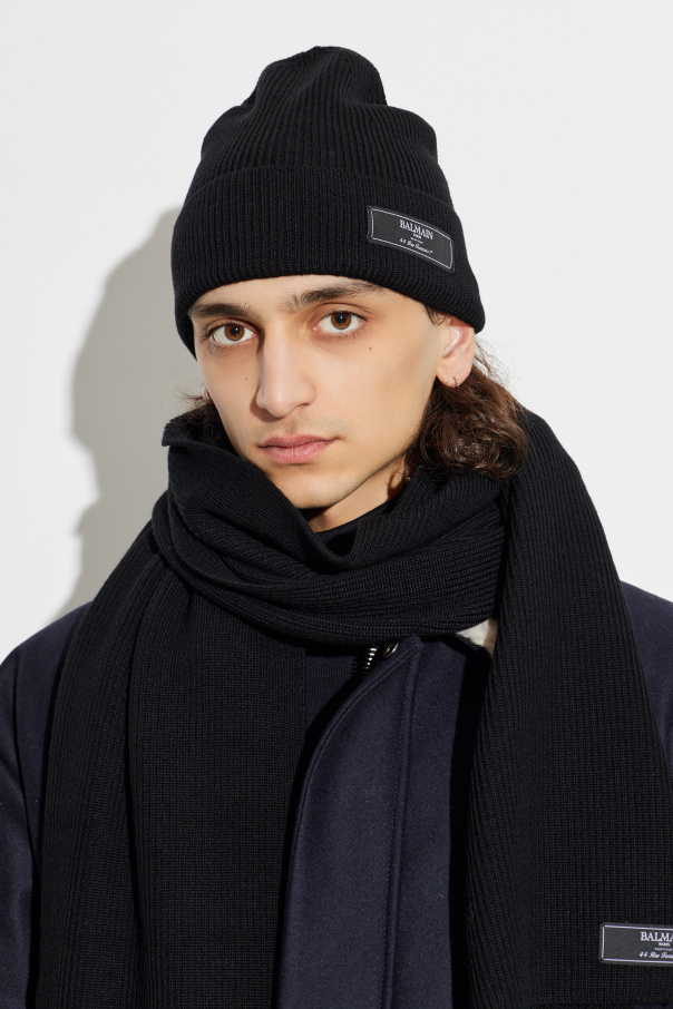 Balmain Gorro de lana con parche con logo
