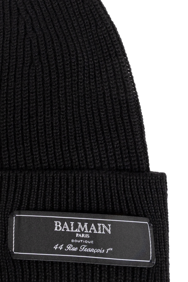 Balmain Gorro de lana con parche con logo