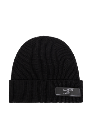 Wool beanie with logo patch