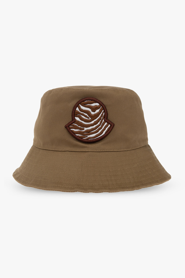 Moncler Green bucket KLEIN hat with a yellow logo print from