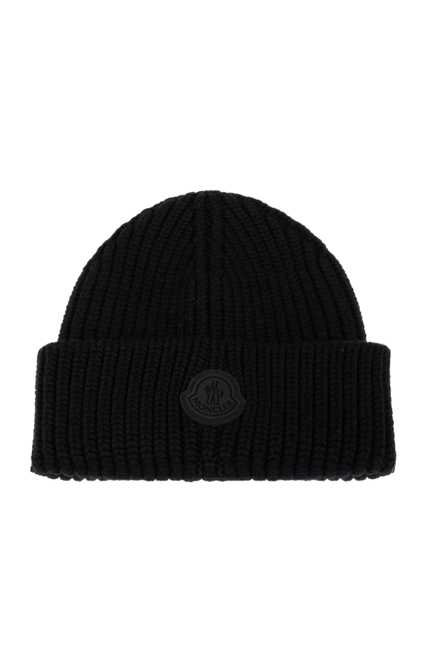 Moncler Wełniana czapka z naszywką z logo