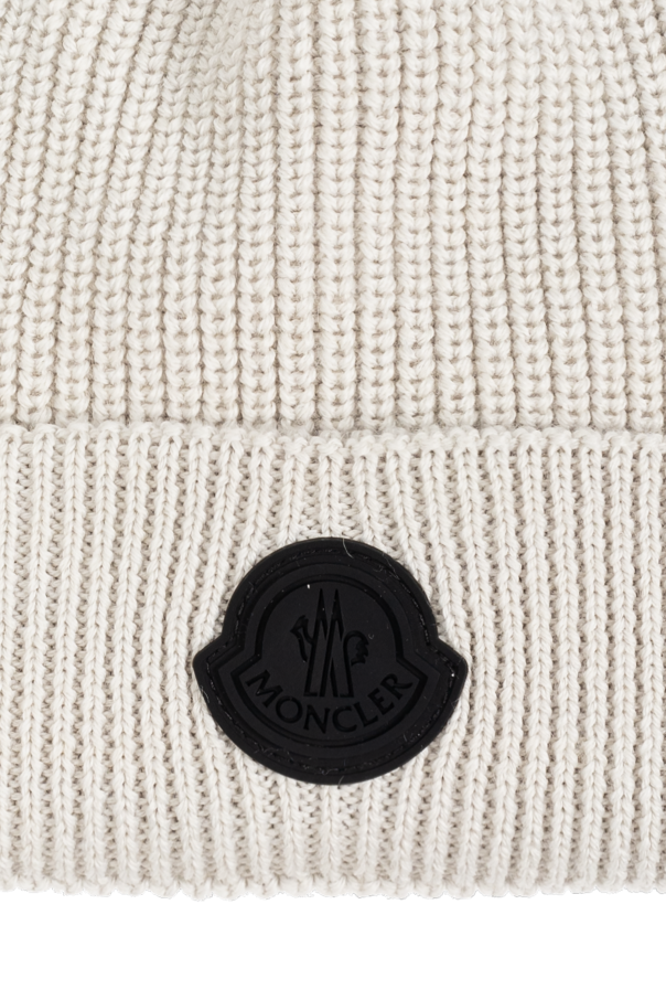 Moncler Wełniana czapka z naszywką z logo