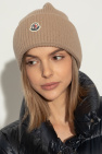 Moncler beige Wool hat with logo patch