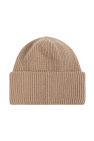 Moncler beige Wool hat with logo patch