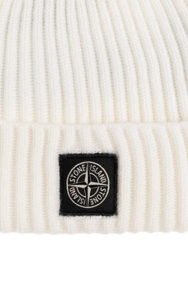 Stone Island Junior Wool beanie with logo patch