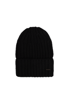 Wool beanie with sewn-on logo