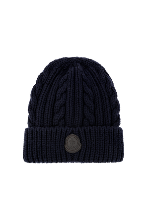 Wool beanie with logo patch