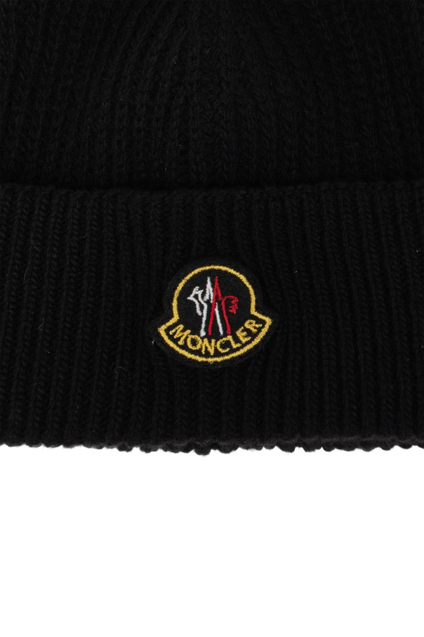 Moncler Wełniana czapka z naszywką z logo