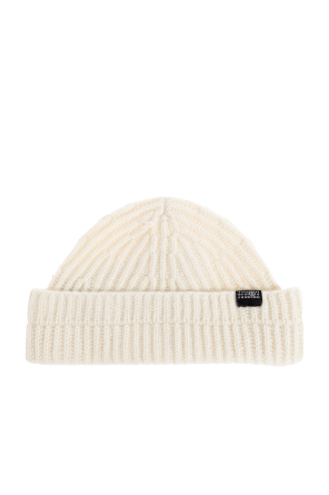 Wool beanie with logo patch