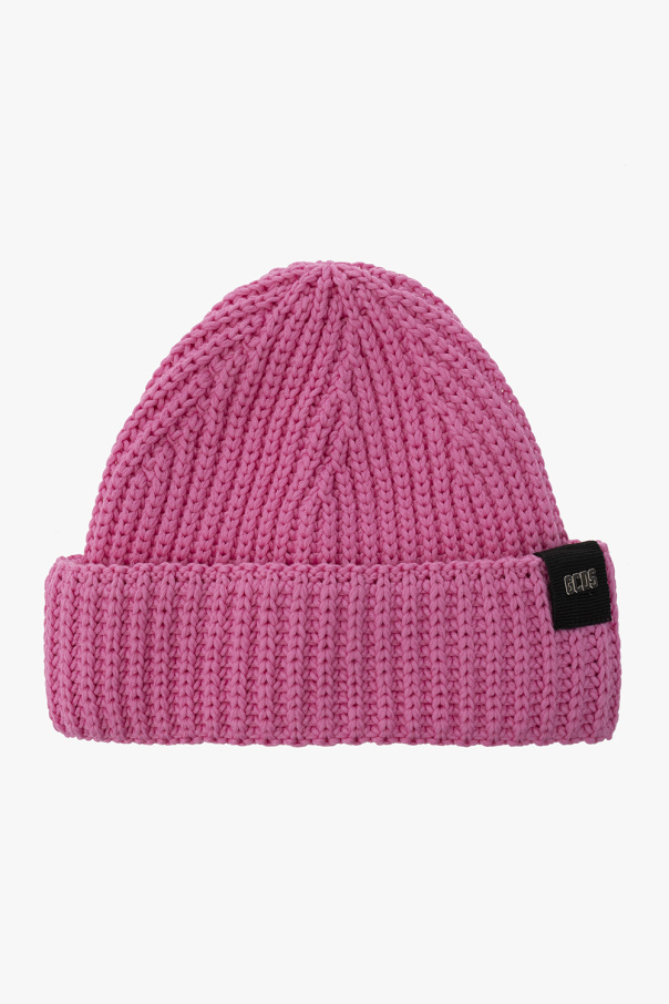 GCDS Ribbed knit hat with faux fur bobble detailing and Lipsy branded hardware