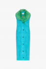 Marni BLUE Long vest with fur collar