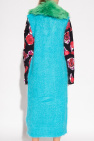 Marni BLUE Long vest with fur collar