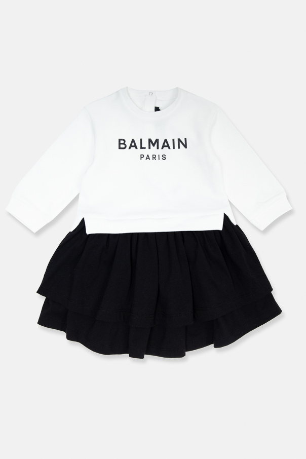 Balmain Kids Balmain cropped tweed & denim bomber jacket