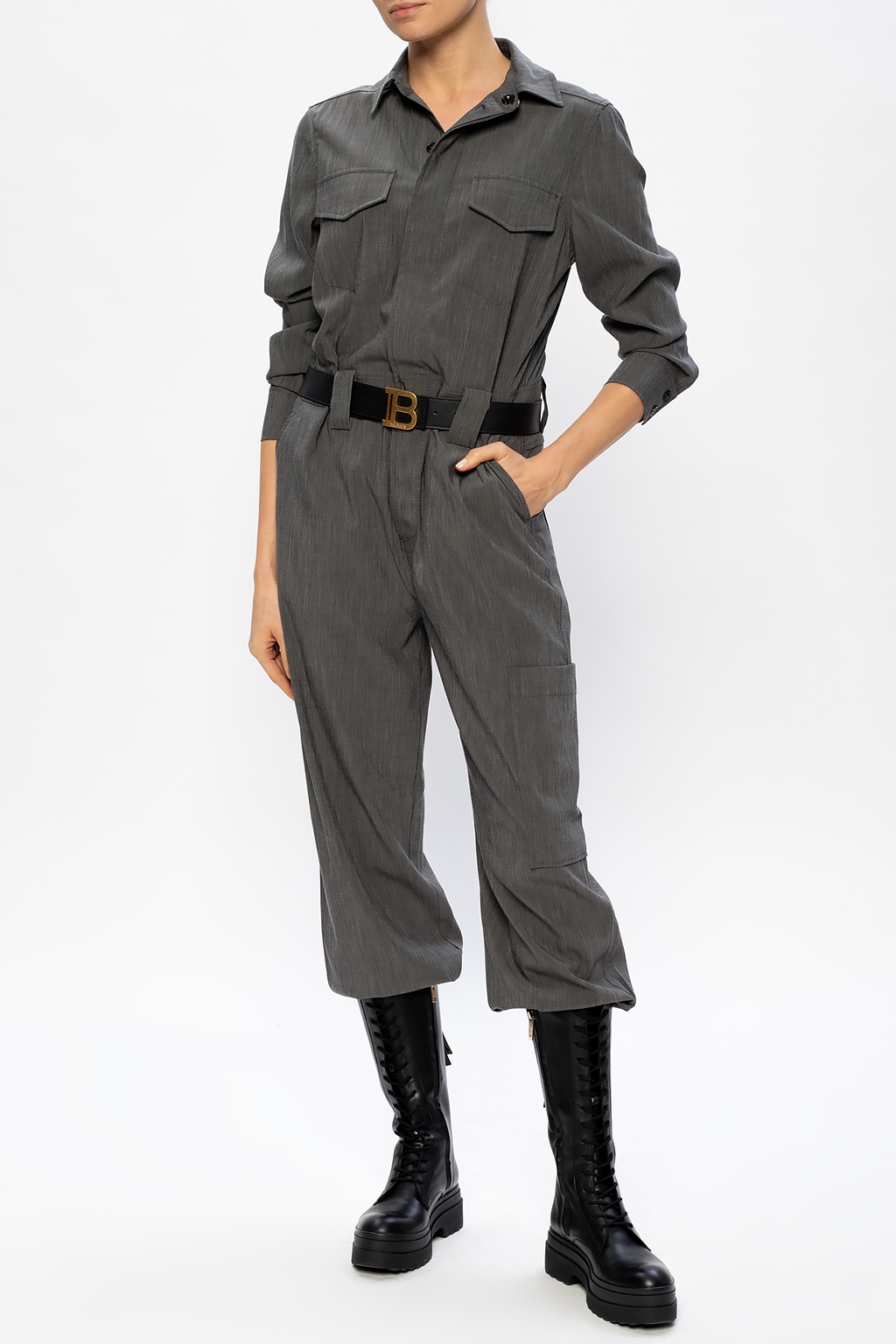 khaki long sleeve jumpsuit