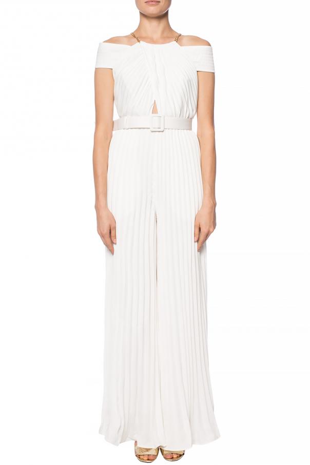 white pleated jumpsuit