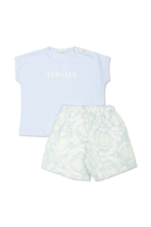 Cotton t-shirt and shorts set with '‘Delayed Outline Barocco’'
print od Versace Kids