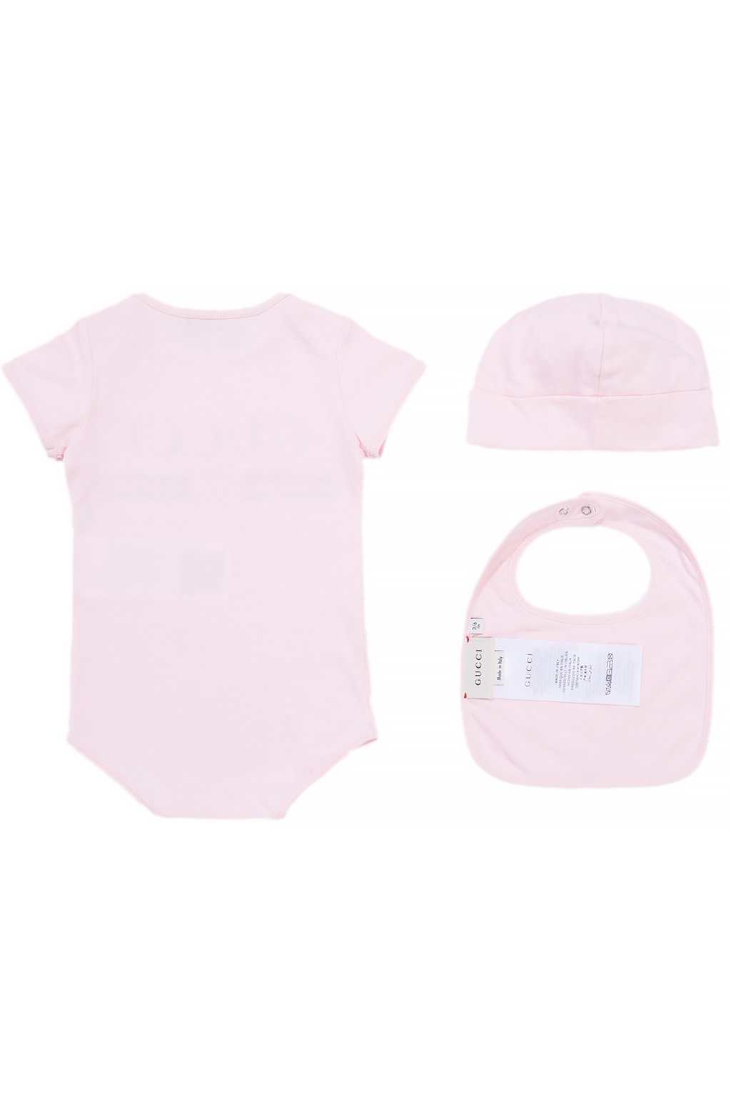 Cotton Bodysuit Bib And Hat Set in White - Gucci Kids