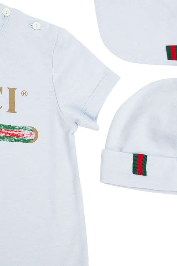 Gucci Kids Onesie, hat logo-print and bib set
