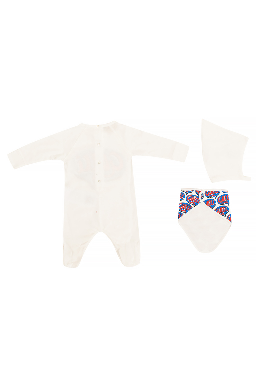 Baby Cotton Bodysuit Bib And Hat Set in Red - Gucci Kids